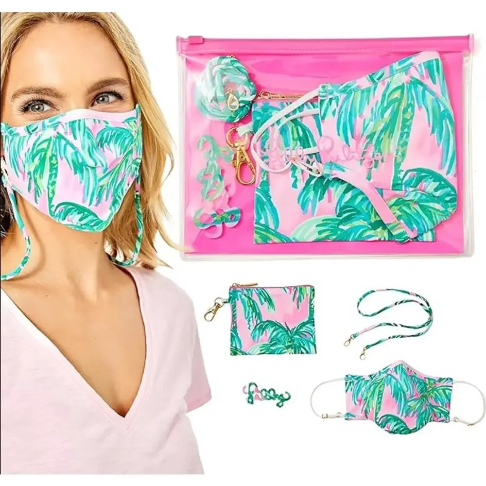 Lilly Pulitzer Face Mask Set with extender and lanyard NIB